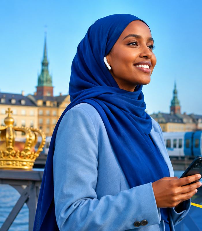 Ardayad Soomaaliyeed oo istaagta magaalada Stockholm oo taleefankeeda hayso